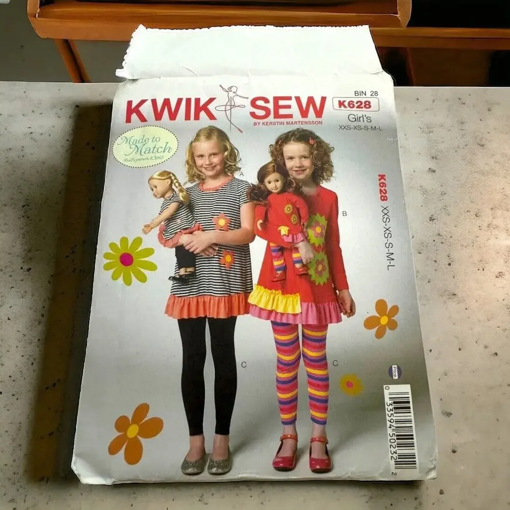 KWIK SEW K628 TOPS & LEGGINGS‎ Girls Sz XXS XS S M L NEW